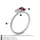 4 - Elyse GIA Certified 6.00 mm Cushion Shape Diamond and 7x5 mm Emerald Shape Rhodolite Garnet 2 Stone Duo Ring 
