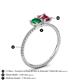 4 - Elyse 6.00 mm Cushion Shape Lab Created Emerald and 7x5 mm Emerald Shape Pink Tourmaline 2 Stone Duo Ring 