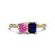 1 - Elyse 6.00 mm Cushion Shape Lab Created Pink Sapphire and 7x5 mm Emerald Shape Lab Created Blue Sapphire 2 Stone Duo Ring 