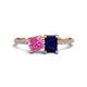 1 - Elyse 6.00 mm Cushion Shape Lab Created Pink Sapphire and 7x5 mm Emerald Shape Lab Created Blue Sapphire 2 Stone Duo Ring 