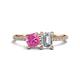 1 - Elyse 6.00 mm Cushion Shape Lab Created Pink Sapphire and 7x5 mm Emerald Shape Forever One Moissanite 2 Stone Duo Ring 