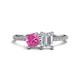 1 - Elyse 6.00 mm Cushion Shape Lab Created Pink Sapphire and 7x5 mm Emerald Shape White Sapphire 2 Stone Duo Ring 
