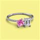 2 - Elyse 6.00 mm Cushion Shape Lab Created Pink Sapphire and 7x5 mm Emerald Shape White Sapphire 2 Stone Duo Ring 