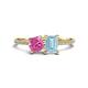 1 - Elyse 6.00 mm Cushion Shape Lab Created Pink Sapphire and 7x5 mm Emerald Shape Aquamarine 2 Stone Duo Ring 