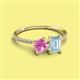 2 - Elyse 6.00 mm Cushion Shape Lab Created Pink Sapphire and 7x5 mm Emerald Shape Aquamarine 2 Stone Duo Ring 
