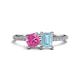 1 - Elyse 6.00 mm Cushion Shape Lab Created Pink Sapphire and 7x5 mm Emerald Shape Aquamarine 2 Stone Duo Ring 
