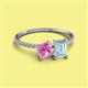 2 - Elyse 6.00 mm Cushion Shape Lab Created Pink Sapphire and 7x5 mm Emerald Shape Aquamarine 2 Stone Duo Ring 