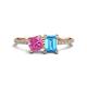 1 - Elyse 6.00 mm Cushion Shape Lab Created Pink Sapphire and 7x5 mm Emerald Shape Blue Topaz 2 Stone Duo Ring 
