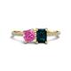1 - Elyse 6.00 mm Cushion Shape Lab Created Pink Sapphire and 7x5 mm Emerald Shape London Blue Topaz 2 Stone Duo Ring 