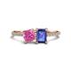 1 - Elyse 6.00 mm Cushion Shape Lab Created Pink Sapphire and 7x5 mm Emerald Shape Iolite 2 Stone Duo Ring 