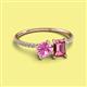 2 - Elyse 6.00 mm Cushion Shape Lab Created Pink Sapphire and 7x5 mm Emerald Shape Pink Tourmaline 2 Stone Duo Ring 