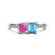 1 - Elyse 6.00 mm Cushion Shape Lab Created Pink Sapphire and 7x5 mm Emerald Shape Blue Topaz 2 Stone Duo Ring 