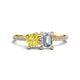 1 - Elyse 6.00 mm Cushion Shape Lab Created Yellow Sapphire and IGI Certified 7x5 mm Emerald Shape Lab Grown Diamond 2 Stone Duo Ring 
