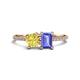 1 - Elyse 6.00 mm Cushion Shape Lab Created Yellow Sapphire and 7x5 mm Emerald Shape Tanzanite 2 Stone Duo Ring 