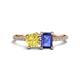 1 - Elyse 6.00 mm Cushion Shape Lab Created Yellow Sapphire and 7x5 mm Emerald Shape Iolite 2 Stone Duo Ring 