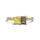 1 - Elyse 6.00 mm Cushion Shape Lab Created Yellow Sapphire and 7x5 mm Emerald Shape Smoky Quartz 2 Stone Duo Ring 