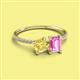 2 - Elyse 6.00 mm Cushion Shape Lab Created Yellow Sapphire and 7x5 mm Emerald Shape Lab Created Pink Sapphire 2 Stone Duo Ring 