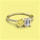 2 - Elyse 6.00 mm Cushion Shape Lab Created Yellow Sapphire and 7x5 mm Emerald Shape White Sapphire 2 Stone Duo Ring 