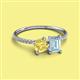 2 - Elyse 6.00 mm Cushion Shape Lab Created Yellow Sapphire and 7x5 mm Emerald Shape Aquamarine 2 Stone Duo Ring 