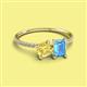 2 - Elyse 6.00 mm Cushion Shape Lab Created Yellow Sapphire and 7x5 mm Emerald Shape Blue Topaz 2 Stone Duo Ring 
