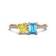 1 - Elyse 6.00 mm Cushion Shape Lab Created Yellow Sapphire and 7x5 mm Emerald Shape Blue Topaz 2 Stone Duo Ring 
