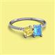2 - Elyse 6.00 mm Cushion Shape Lab Created Yellow Sapphire and 7x5 mm Emerald Shape Blue Topaz 2 Stone Duo Ring 