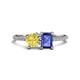 1 - Elyse 6.00 mm Cushion Shape Lab Created Yellow Sapphire and 7x5 mm Emerald Shape Iolite 2 Stone Duo Ring 