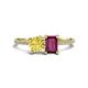 1 - Elyse 6.00 mm Cushion Shape Lab Created Yellow Sapphire and 7x5 mm Emerald Shape Rhodolite Garnet 2 Stone Duo Ring 