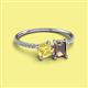 2 - Elyse 6.00 mm Cushion Shape Lab Created Yellow Sapphire and 7x5 mm Emerald Shape Smoky Quartz 2 Stone Duo Ring 