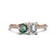 1 - Elyse 6.00 mm Cushion Shape Lab Created Alexandrite and IGI Certified 7x5 mm Emerald Shape Lab Grown Diamond 2 Stone Duo Ring 
