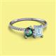 2 - Elyse 6.00 mm Cushion Shape Lab Created Alexandrite and 7x5 mm Emerald Shape Aquamarine 2 Stone Duo Ring 