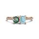 1 - Elyse 6.00 mm Cushion Shape Lab Created Alexandrite and 7x5 mm Emerald Shape Aquamarine 2 Stone Duo Ring 