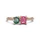 1 - Elyse 6.00 mm Cushion Shape Lab Created Alexandrite and 7x5 mm Emerald Shape Pink Tourmaline 2 Stone Duo Ring 