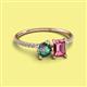 2 - Elyse 6.00 mm Cushion Shape Lab Created Alexandrite and 7x5 mm Emerald Shape Pink Tourmaline 2 Stone Duo Ring 