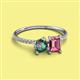 2 - Elyse 6.00 mm Cushion Shape Lab Created Alexandrite and 7x5 mm Emerald Shape Pink Tourmaline 2 Stone Duo Ring 