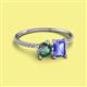 2 - Elyse 6.00 mm Cushion Shape Lab Created Alexandrite and 7x5 mm Emerald Shape Tanzanite 2 Stone Duo Ring 