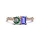 1 - Elyse 6.00 mm Cushion Shape Lab Created Alexandrite and 7x5 mm Emerald Shape Tanzanite 2 Stone Duo Ring 