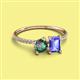 2 - Elyse 6.00 mm Cushion Shape Lab Created Alexandrite and 7x5 mm Emerald Shape Tanzanite 2 Stone Duo Ring 