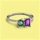 2 - Elyse 6.00 mm Cushion Shape Lab Created Alexandrite and 7x5 mm Emerald Shape Amethyst 2 Stone Duo Ring 
