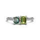 1 - Elyse 6.00 mm Cushion Shape Lab Created Alexandrite and 7x5 mm Emerald Shape Peridot 2 Stone Duo Ring 