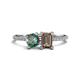 1 - Elyse 6.00 mm Cushion Shape Lab Created Alexandrite and 7x5 mm Emerald Shape Smoky Quartz 2 Stone Duo Ring 