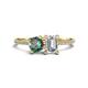 1 - Elyse 6.00 mm Cushion Shape Lab Created Alexandrite and 7x5 mm Emerald Shape Forever Brilliant Moissanite 2 Stone Duo Ring 