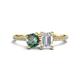 1 - Elyse 6.00 mm Cushion Shape Lab Created Alexandrite and 7x5 mm Emerald Shape White Sapphire 2 Stone Duo Ring 