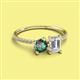 2 - Elyse 6.00 mm Cushion Shape Lab Created Alexandrite and 7x5 mm Emerald Shape White Sapphire 2 Stone Duo Ring 