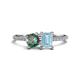 1 - Elyse 6.00 mm Cushion Shape Lab Created Alexandrite and 7x5 mm Emerald Shape Aquamarine 2 Stone Duo Ring 