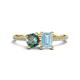 1 - Elyse 6.00 mm Cushion Shape Lab Created Alexandrite and 7x5 mm Emerald Shape Aquamarine 2 Stone Duo Ring 