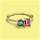 2 - Elyse 6.00 mm Cushion Shape Lab Created Alexandrite and 7x5 mm Emerald Shape Pink Tourmaline 2 Stone Duo Ring 