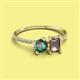 2 - Elyse 6.00 mm Cushion Shape Lab Created Alexandrite and 7x5 mm Emerald Shape Smoky Quartz 2 Stone Duo Ring 