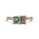 1 - Elyse 6.00 mm Cushion Shape Lab Created Alexandrite and 7x5 mm Emerald Shape Smoky Quartz 2 Stone Duo Ring 