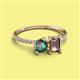 2 - Elyse 6.00 mm Cushion Shape Lab Created Alexandrite and 7x5 mm Emerald Shape Smoky Quartz 2 Stone Duo Ring 